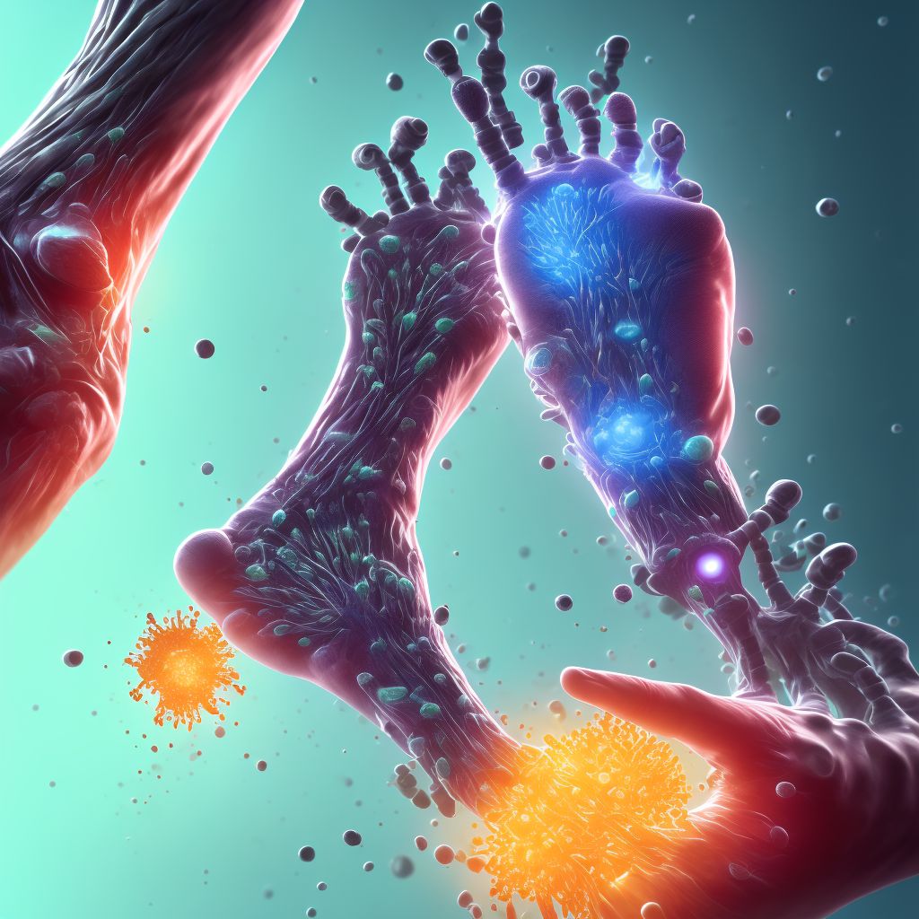 Rheumatoid arthritis of right ankle and foot with involvement of other organs and systems digital illustration