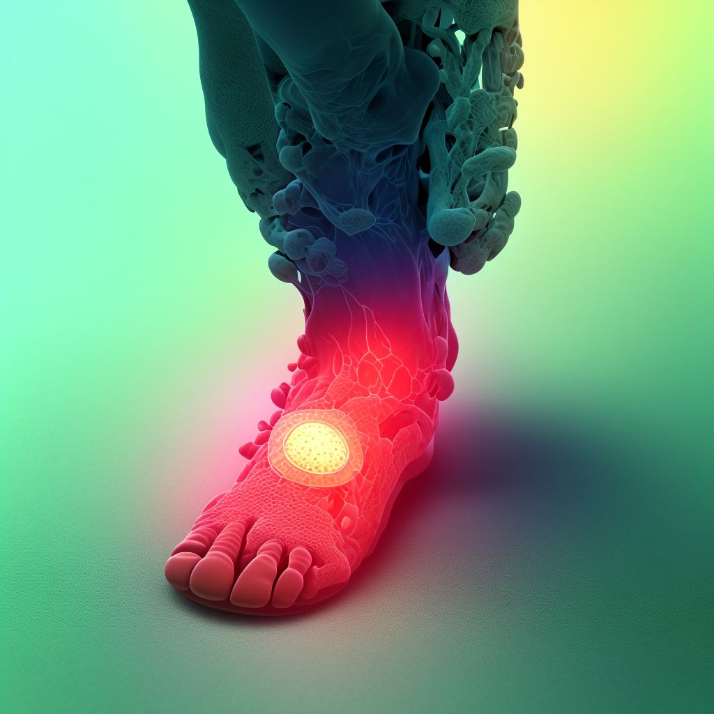 Drug-induced gout, right ankle and foot digital illustration