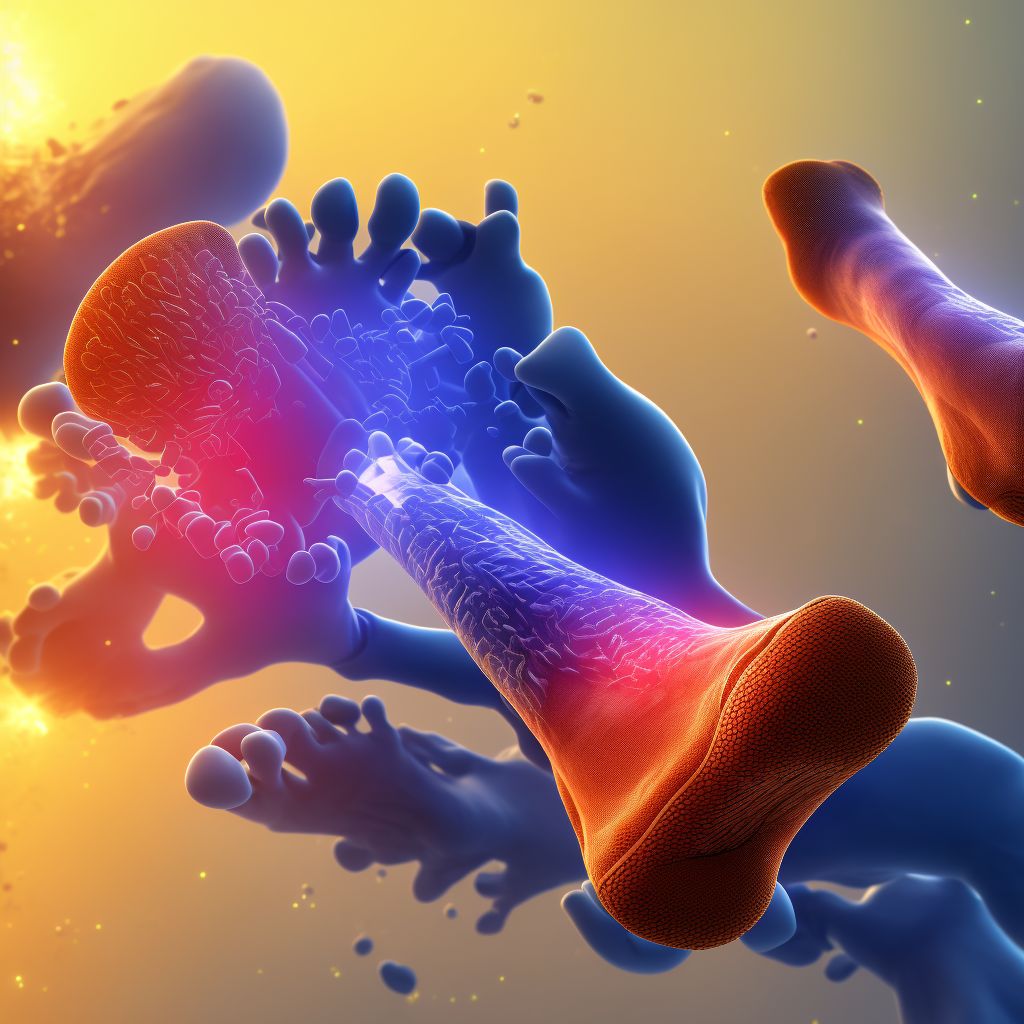 Drug-induced gout, left ankle and foot digital illustration