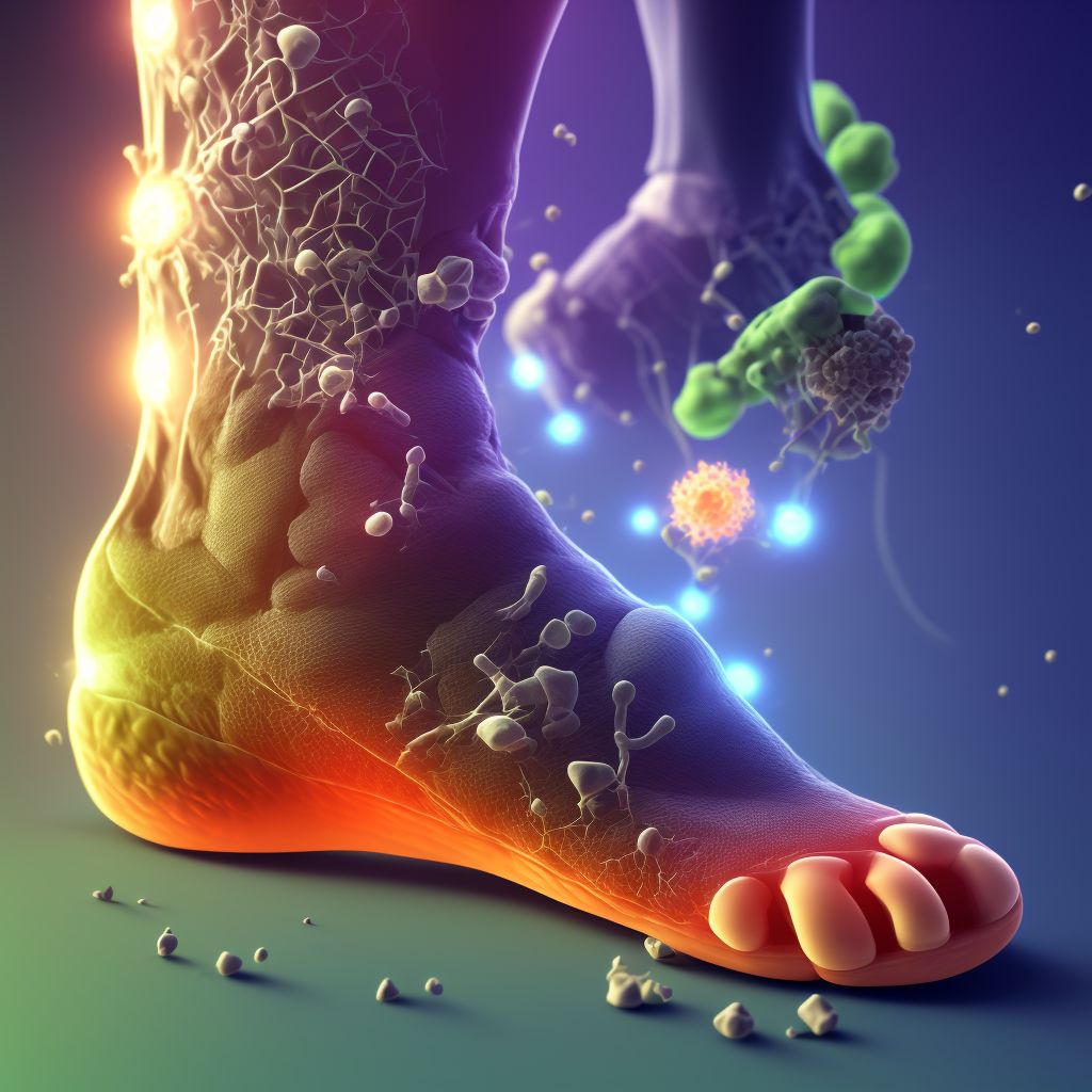 Other secondary gout, left ankle and foot digital illustration