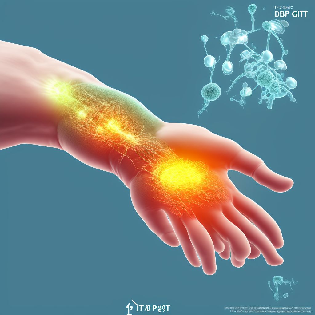 Idiopathic chronic gout, left wrist, without tophus (tophi) digital illustration