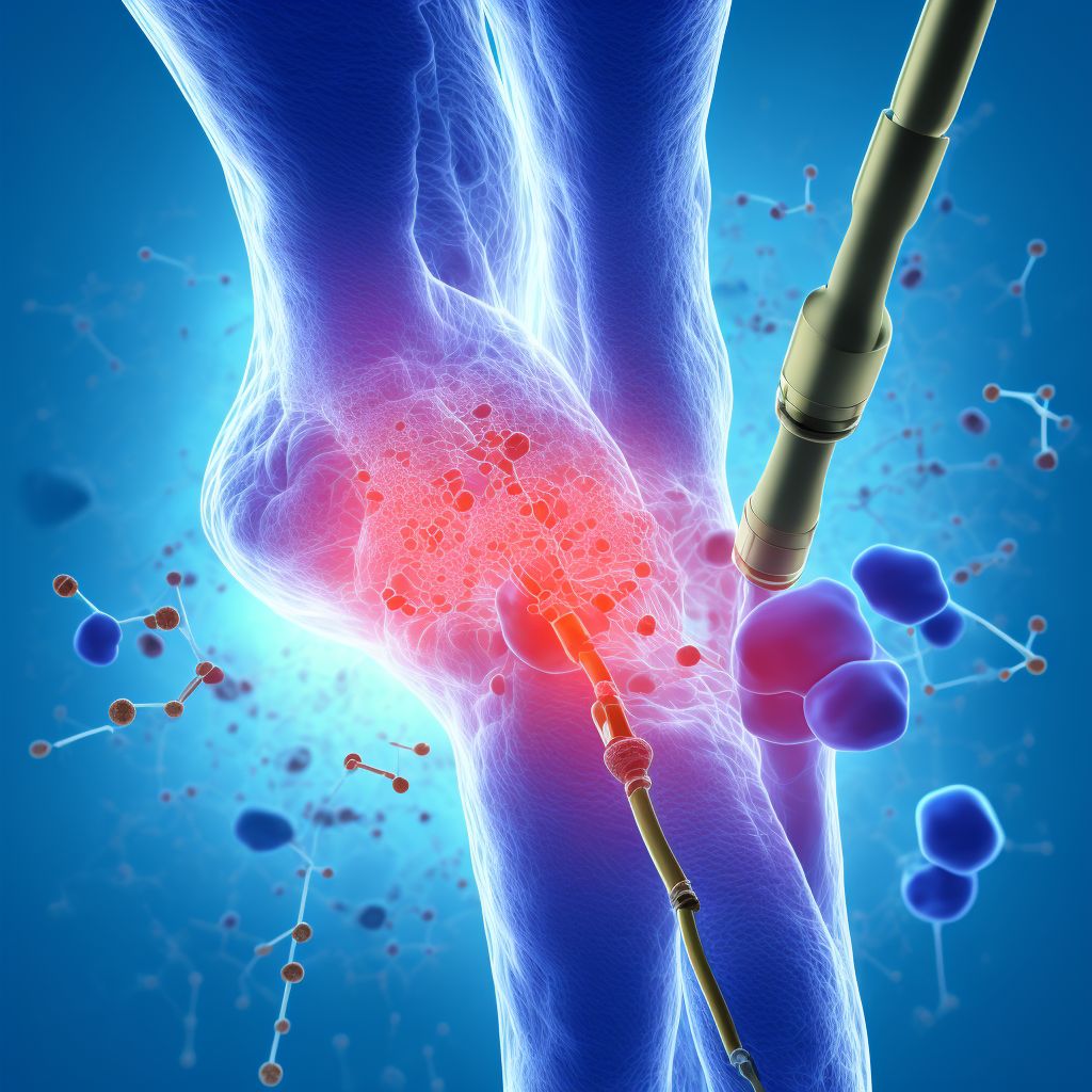 Idiopathic chronic gout, right knee, without tophus (tophi) digital illustration