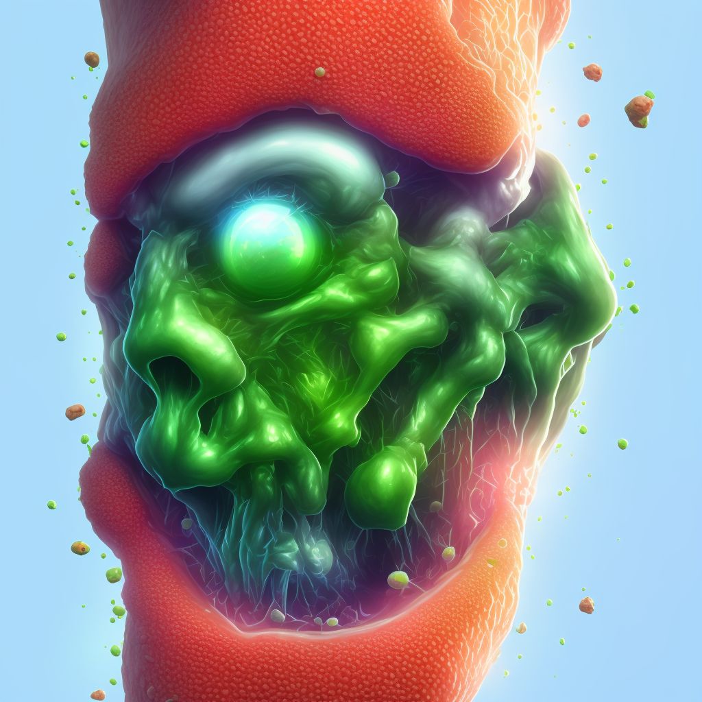 Idiopathic chronic gout, left knee, without tophus (tophi) digital illustration