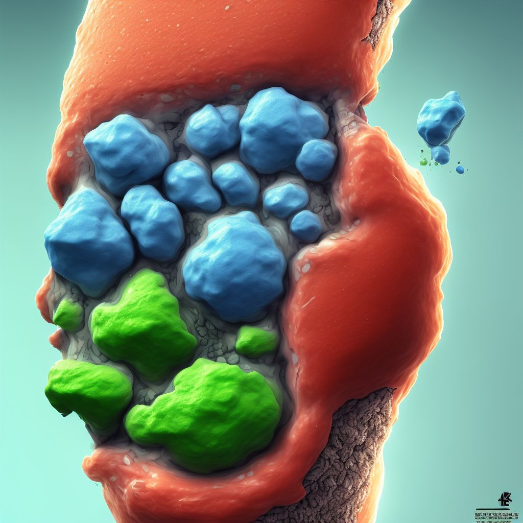 Lead-induced chronic gout, right knee, with tophus (tophi) digital illustration