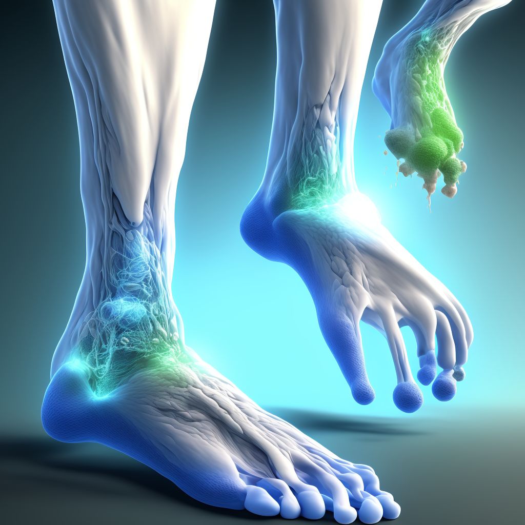 Lead-induced chronic gout, right ankle and foot, with tophus (tophi) digital illustration