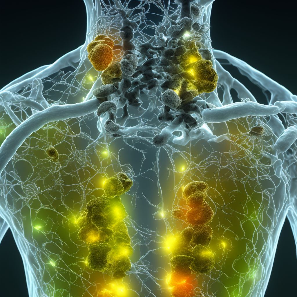 Lead-induced chronic gout, vertebrae, with tophus (tophi) digital illustration