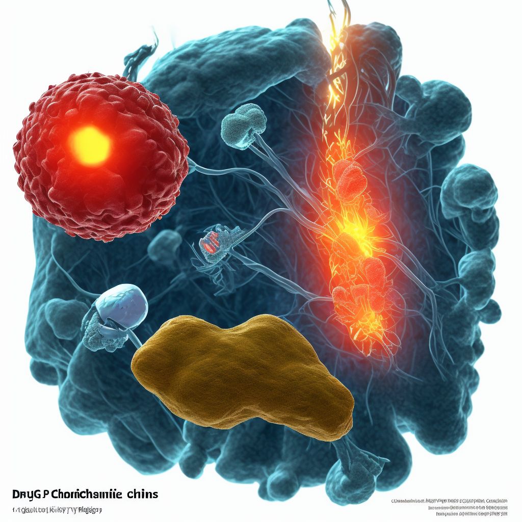 Drug-induced chronic gout, right knee, without tophus (tophi) digital illustration