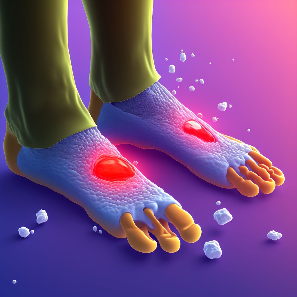 Drug-induced chronic gout, right ankle and foot, without tophus (tophi) digital illustration