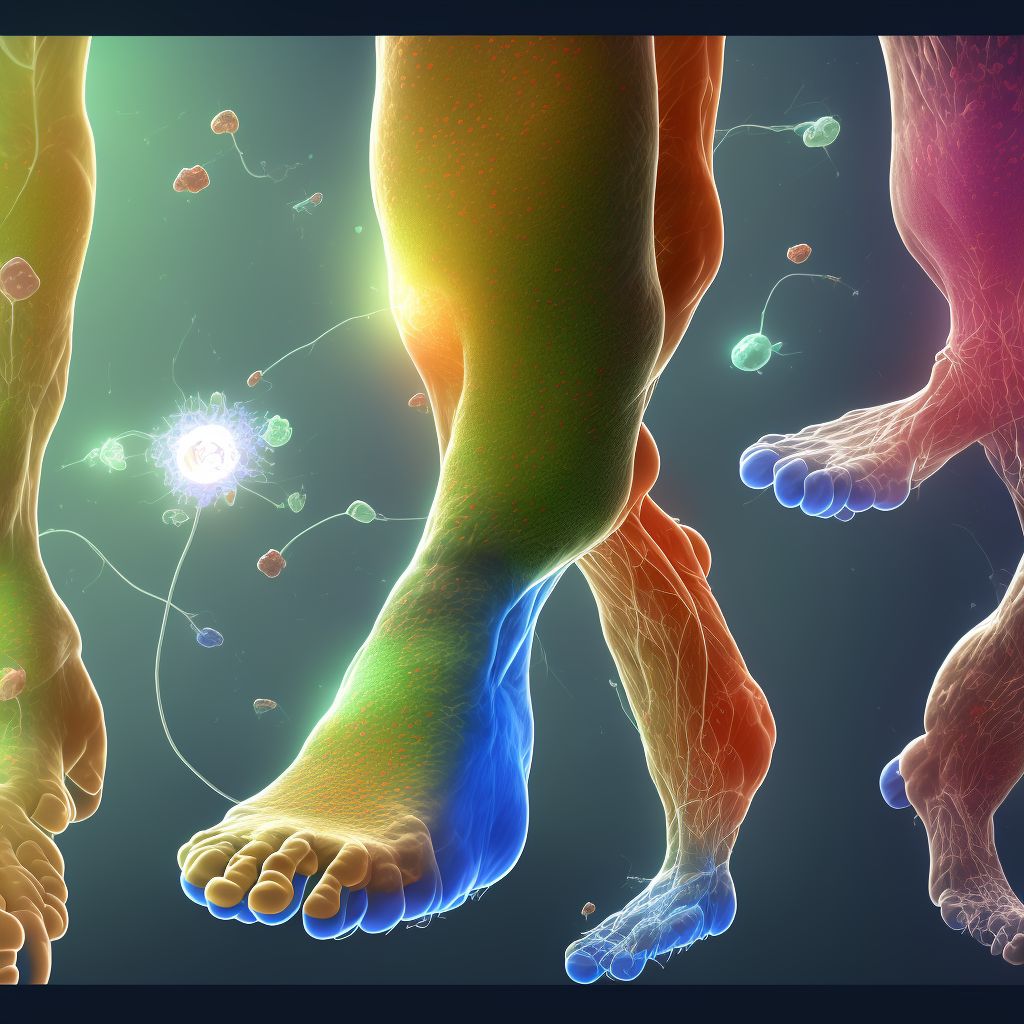 Drug-induced chronic gout, right ankle and foot, with tophus (tophi) digital illustration