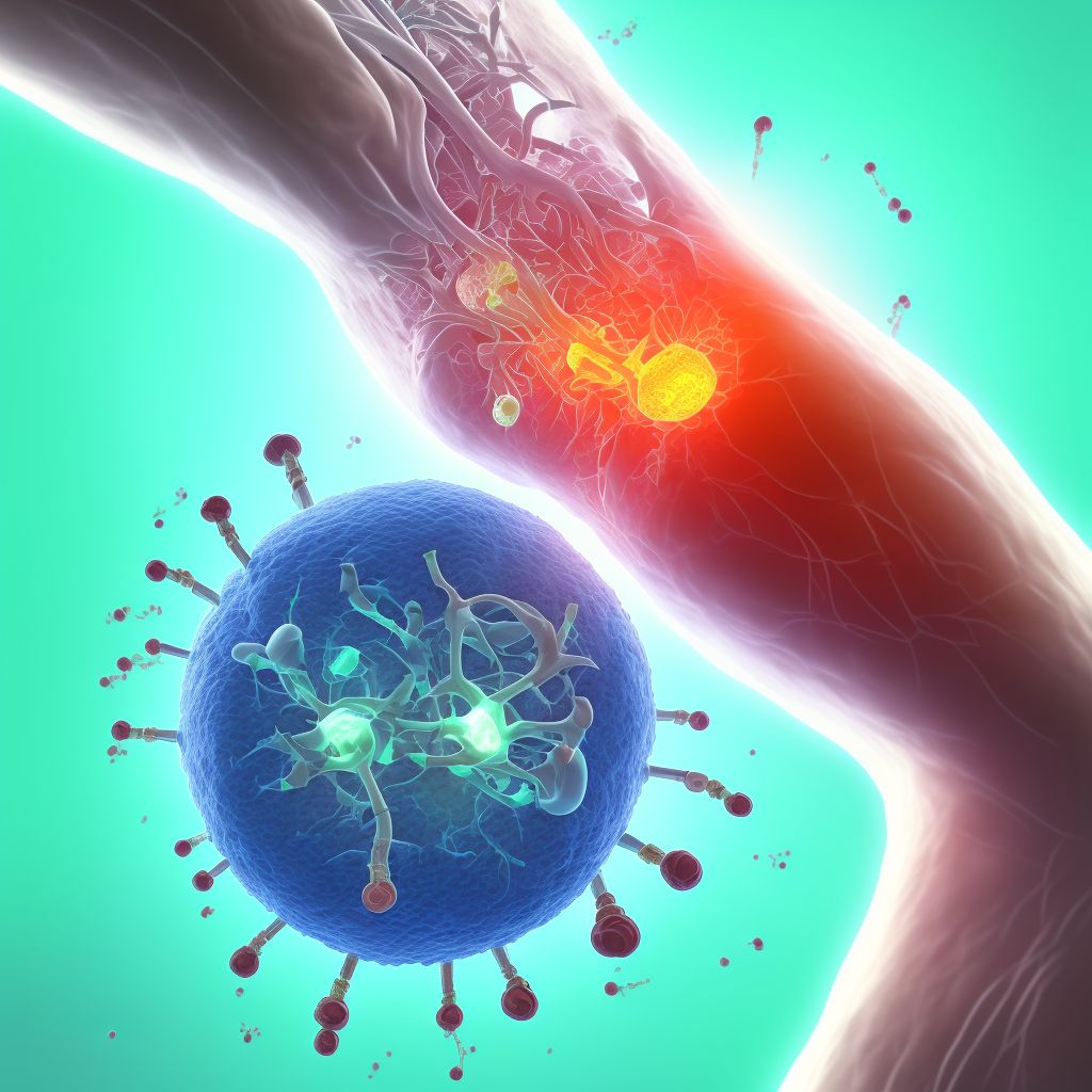 Chronic gout due to renal impairment, right elbow, without tophus (tophi) digital illustration