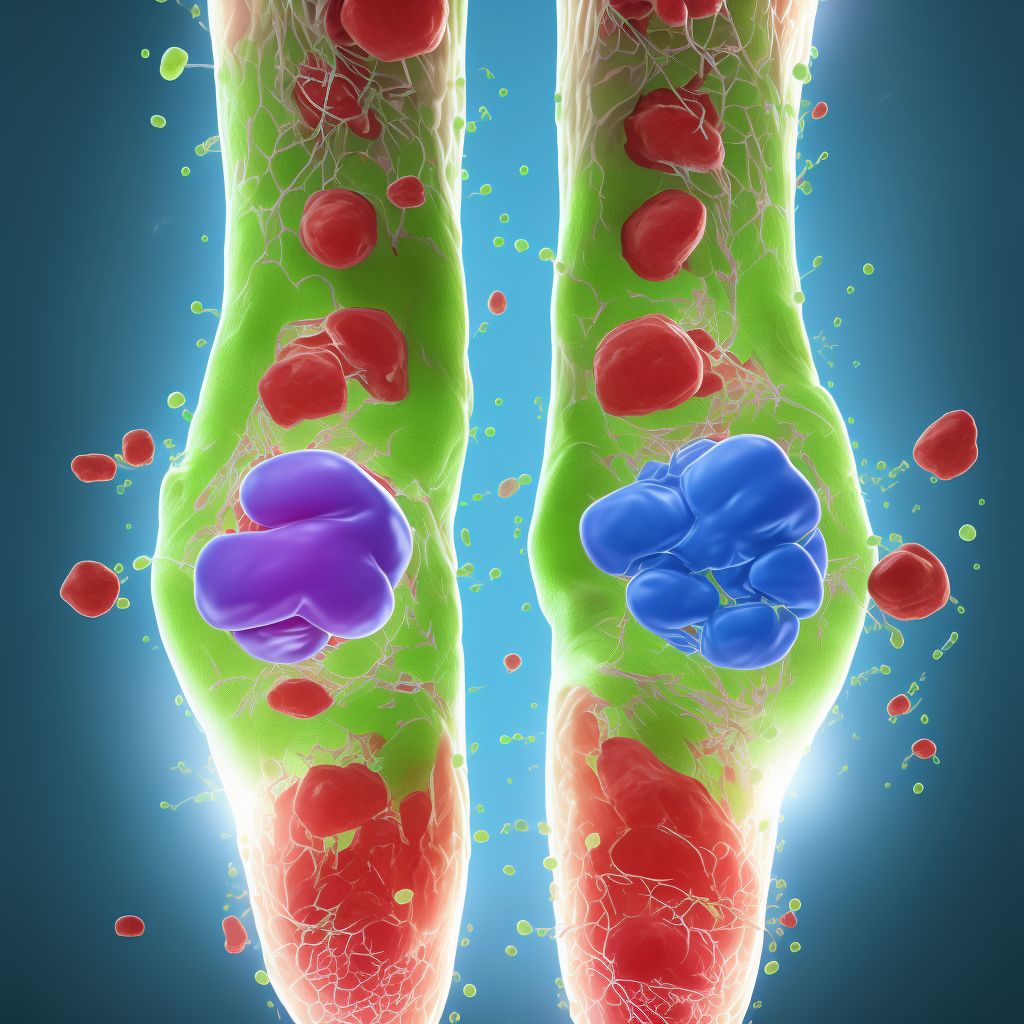 Chronic gout due to renal impairment, left ankle and foot, without tophus (tophi) digital illustration