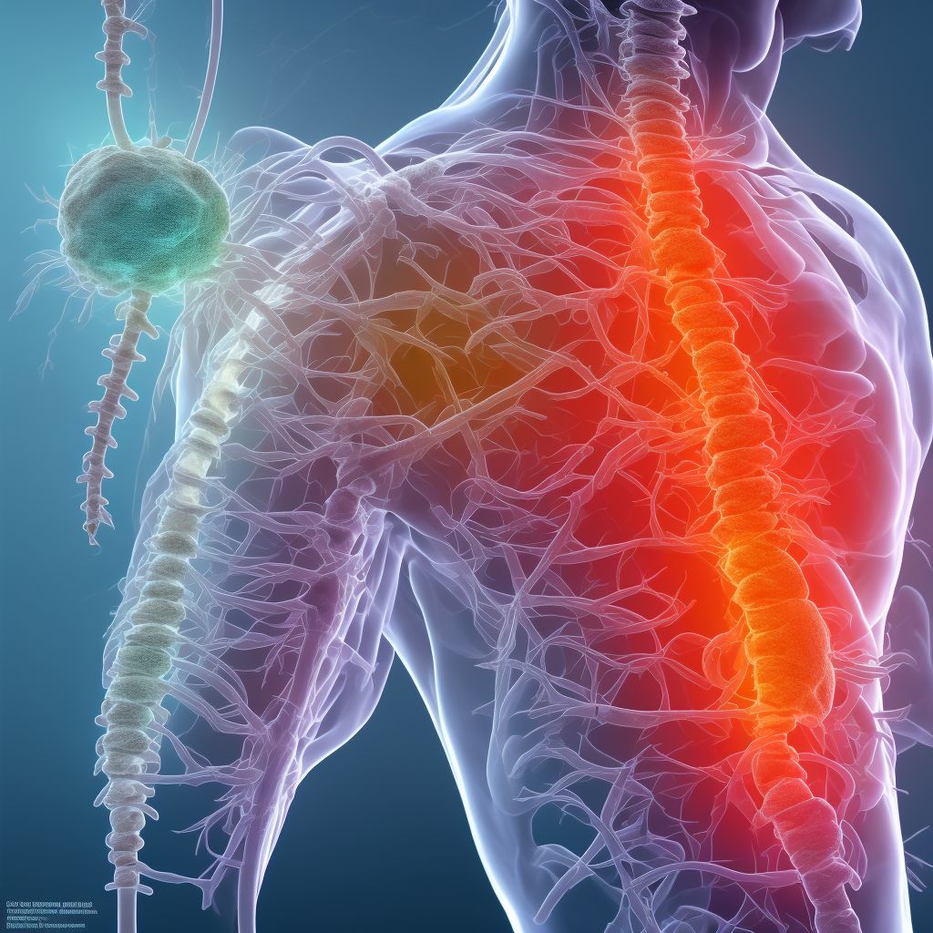 Chronic gout due to renal impairment, vertebrae, with tophus (tophi) digital illustration