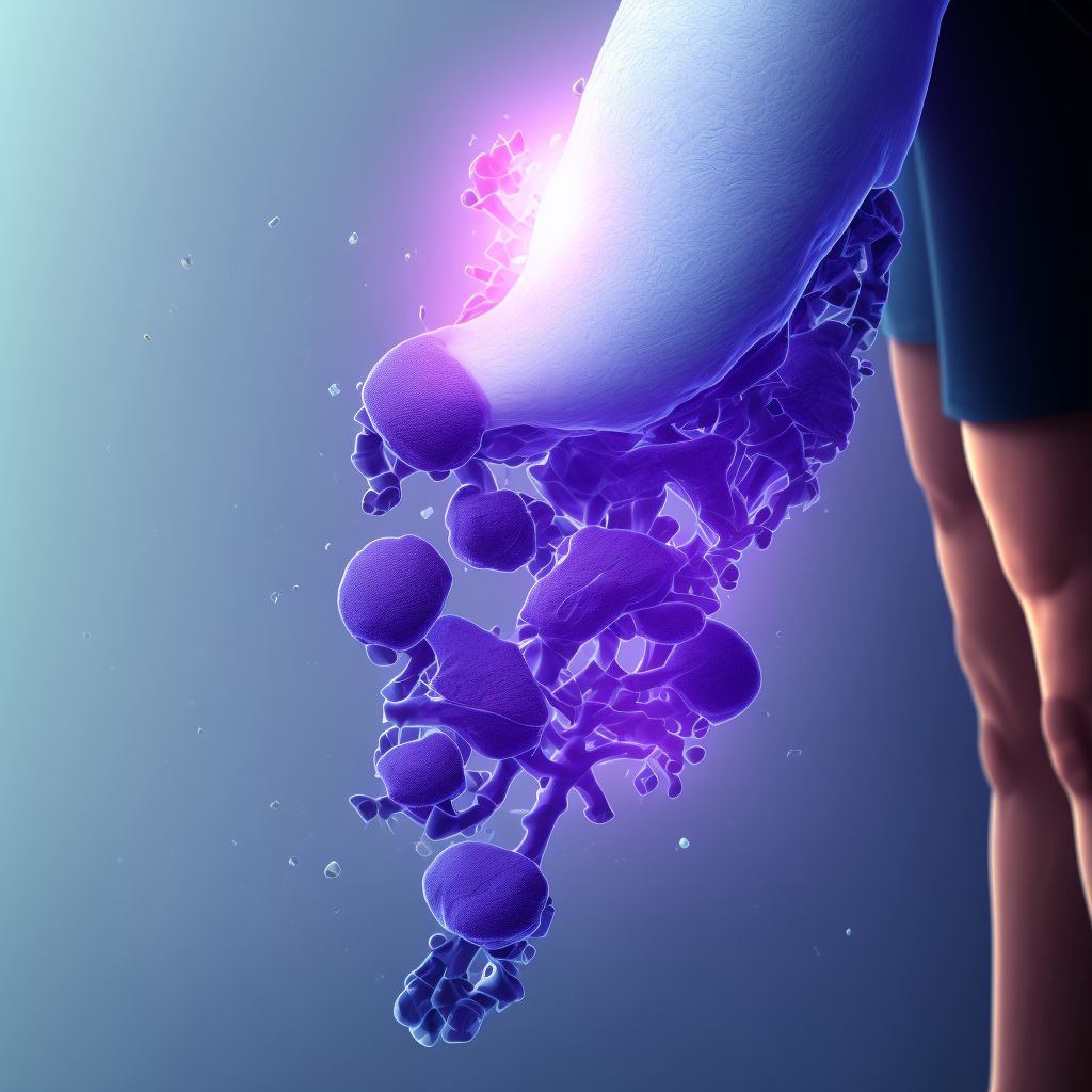 Other secondary chronic gout, left knee, without tophus (tophi) digital illustration