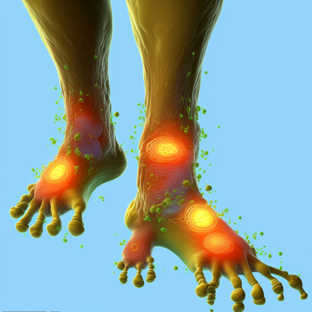 Other secondary chronic gout, left ankle and foot, without tophus (tophi) digital illustration