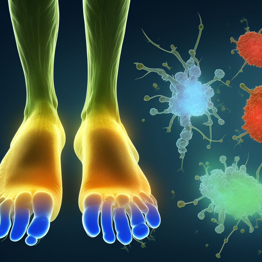 Other secondary chronic gout, left ankle and foot, with tophus (tophi) digital illustration