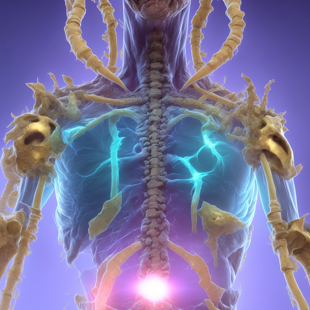 Fatigue fracture of vertebra, occipito-atlanto-axial region, subsequent encounter for fracture with routine healing digital illustration