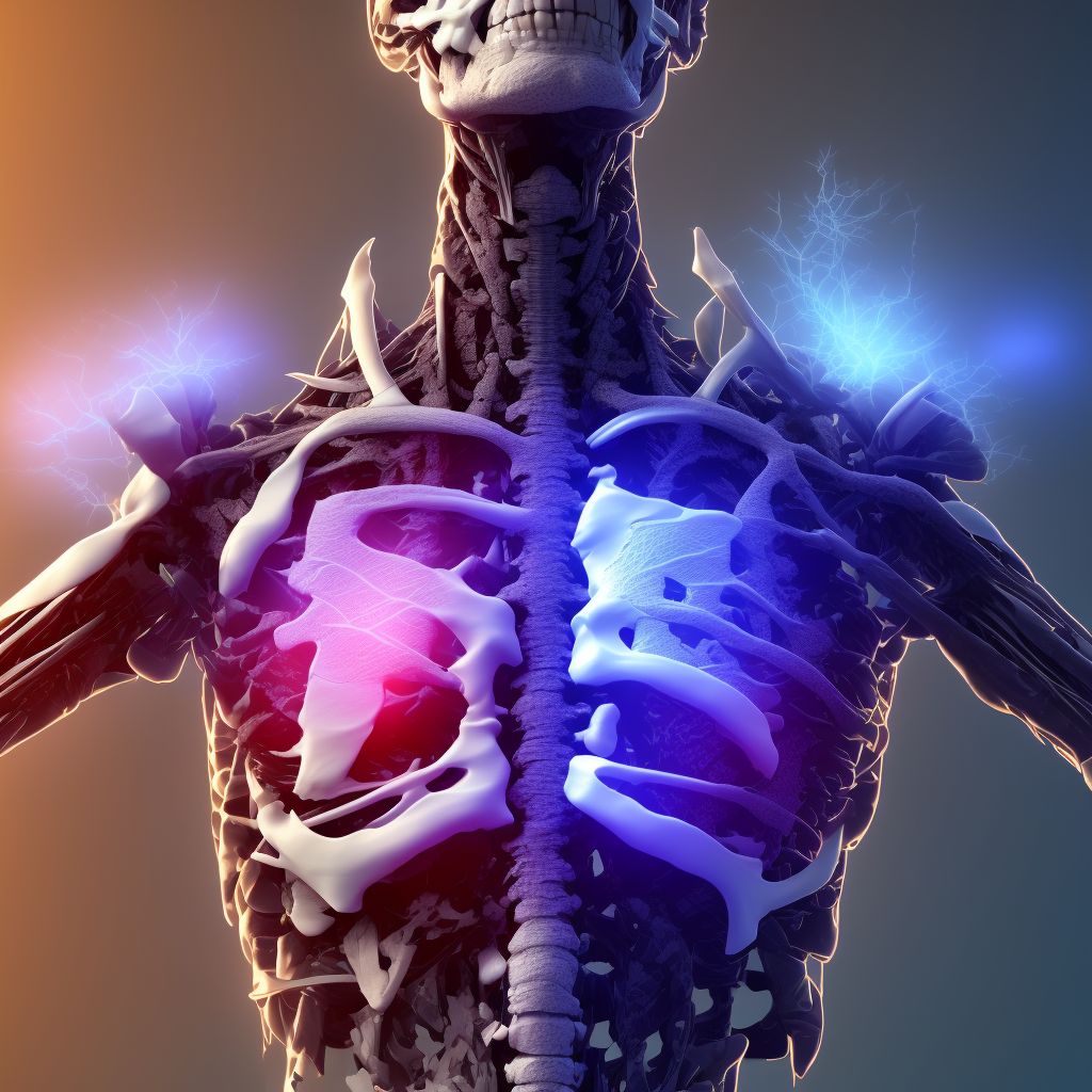 Fatigue fracture of vertebra, cervicothoracic region, subsequent encounter for fracture with delayed healing digital illustration