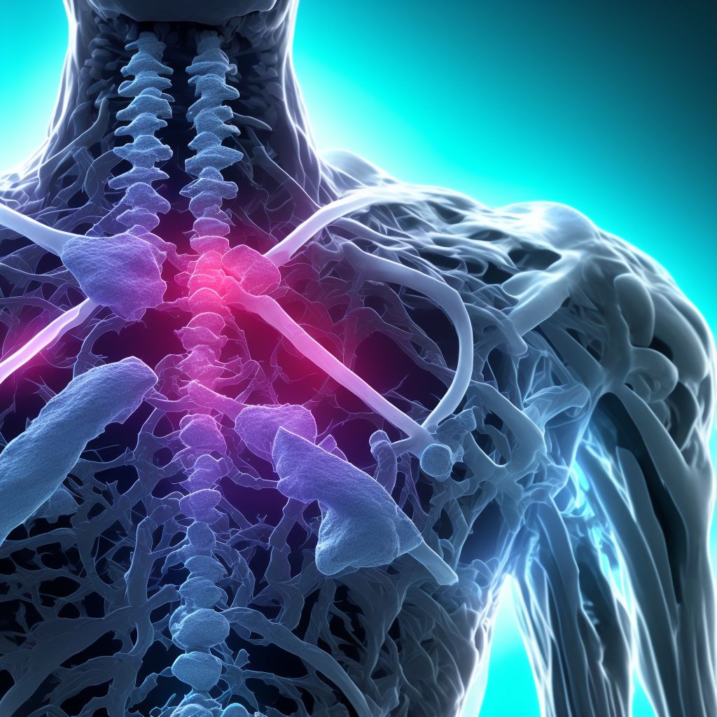 Fatigue fracture of vertebra, thoracolumbar region, subsequent encounter for fracture with delayed healing digital illustration