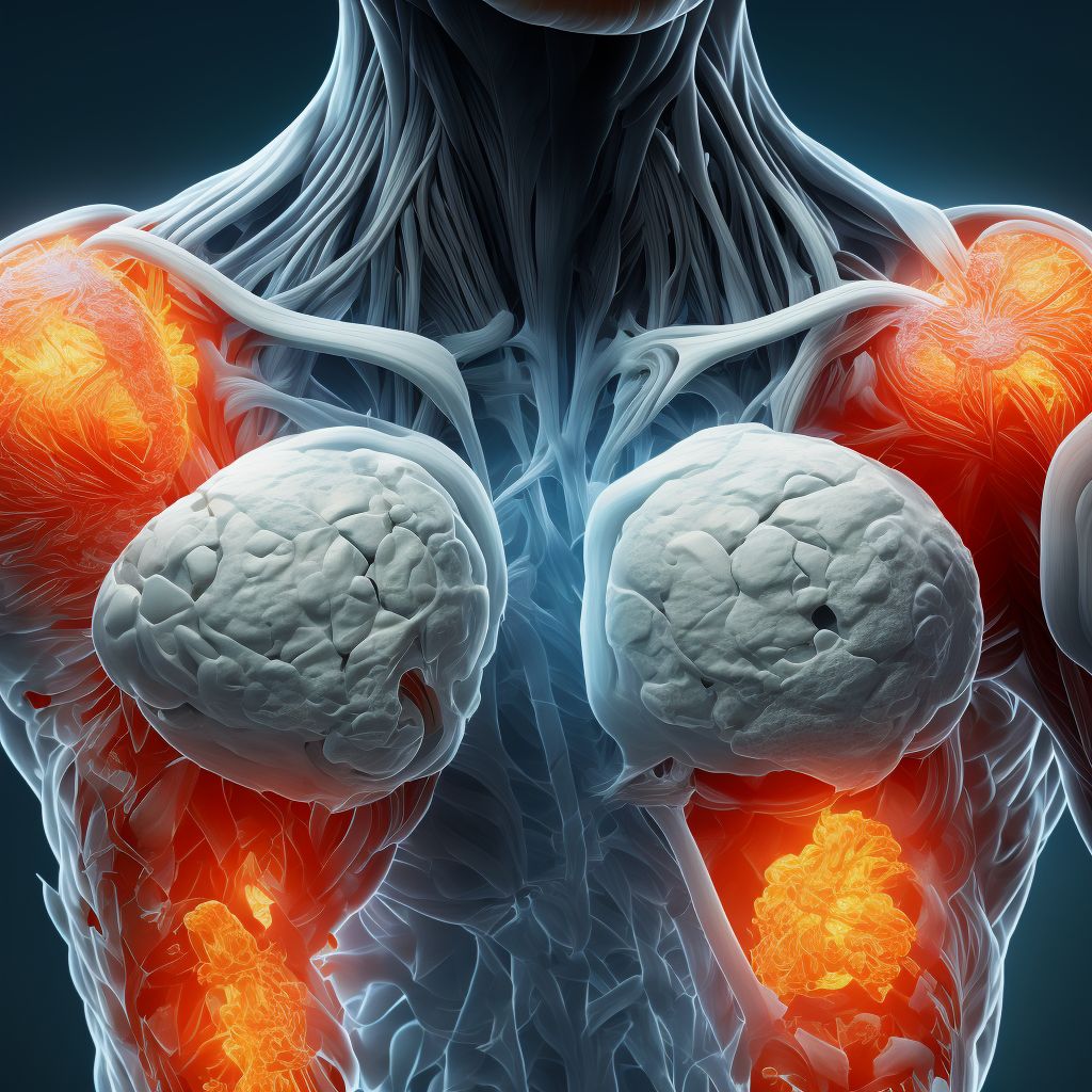 Calcification and ossification of muscles associated with burns, right upper arm digital illustration