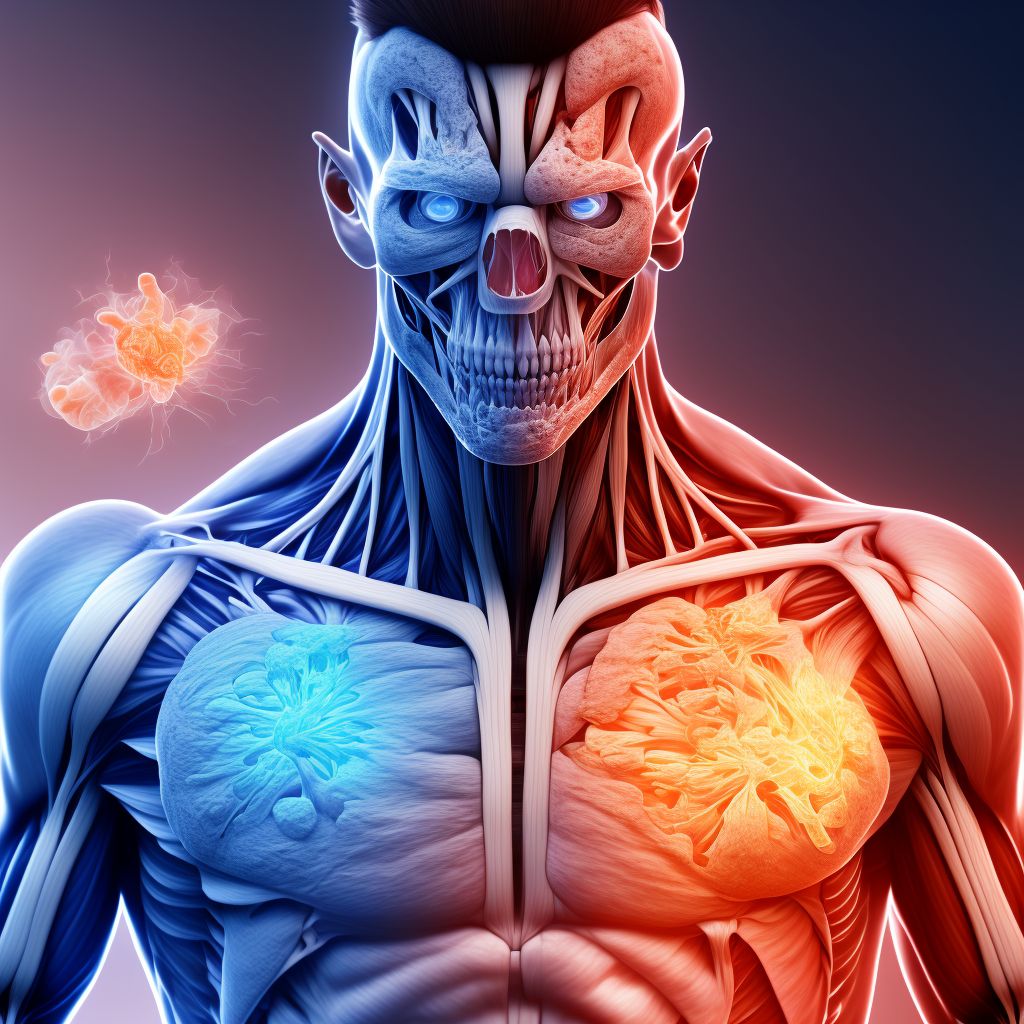 Calcification and ossification of muscles associated with burns, right thigh digital illustration