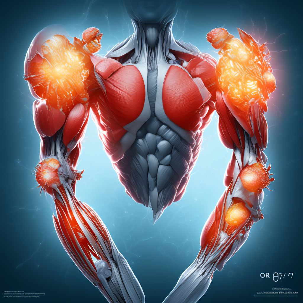 Other ossification of muscle, right upper arm digital illustration