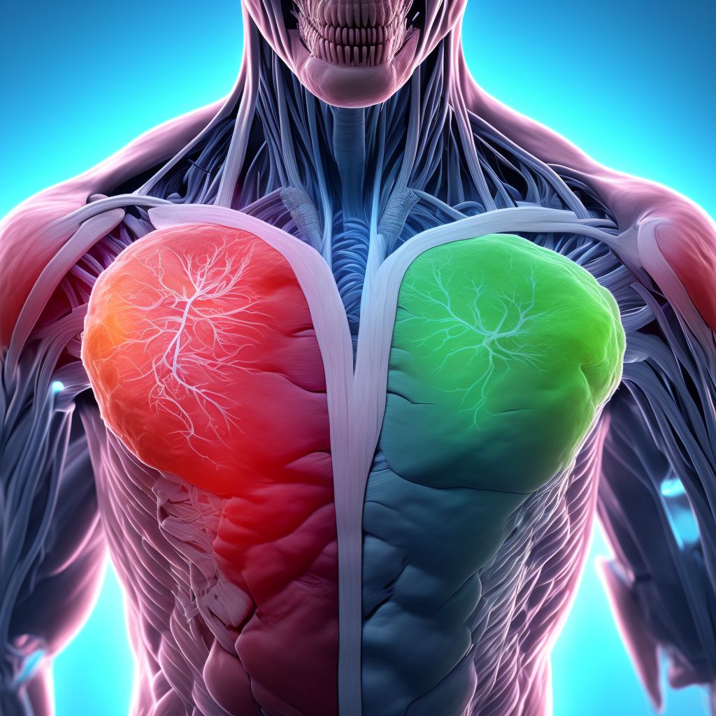 Nontraumatic ischemic infarction of muscle, left shoulder digital illustration