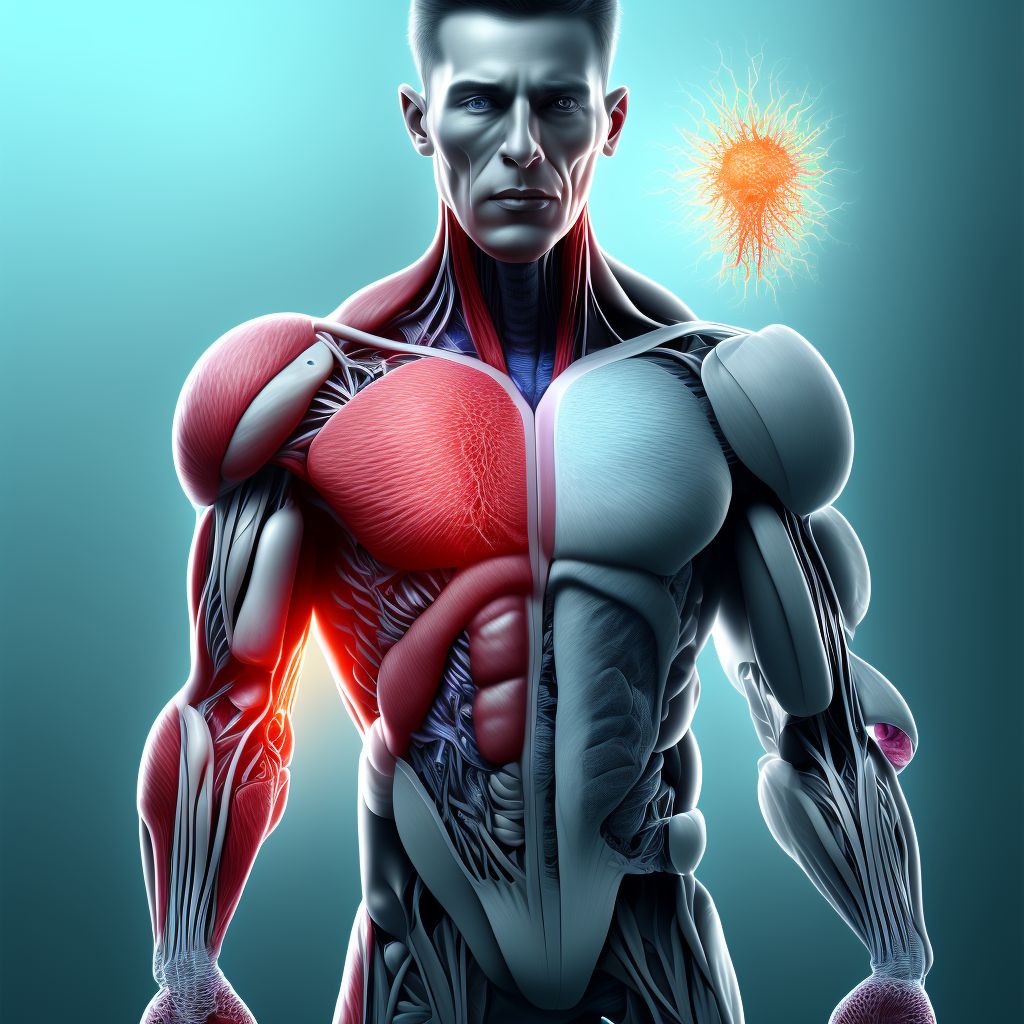 Nontraumatic ischemic infarction of muscle, right lower leg digital illustration