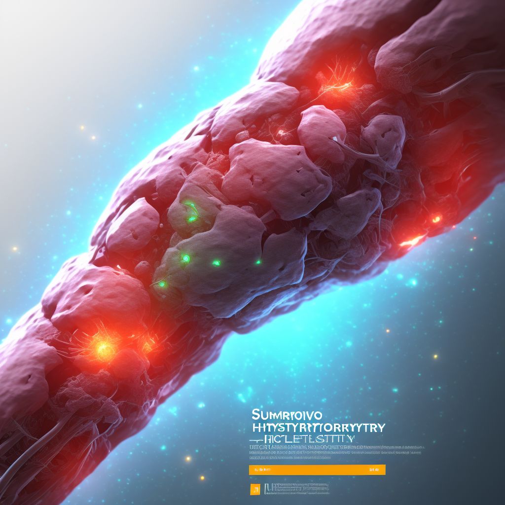 Synovial hypertrophy, not elsewhere classified, left thigh digital illustration