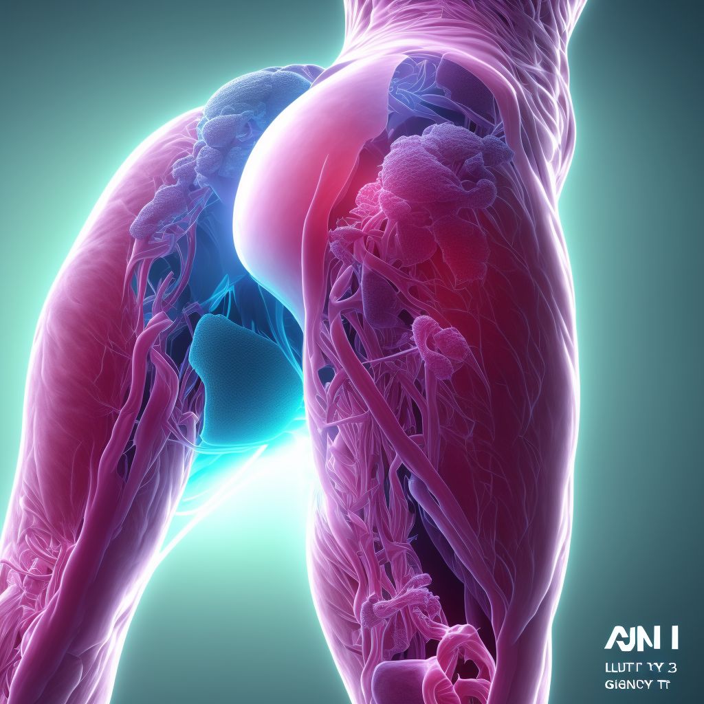 Gluteal tendinitis, left hip digital illustration