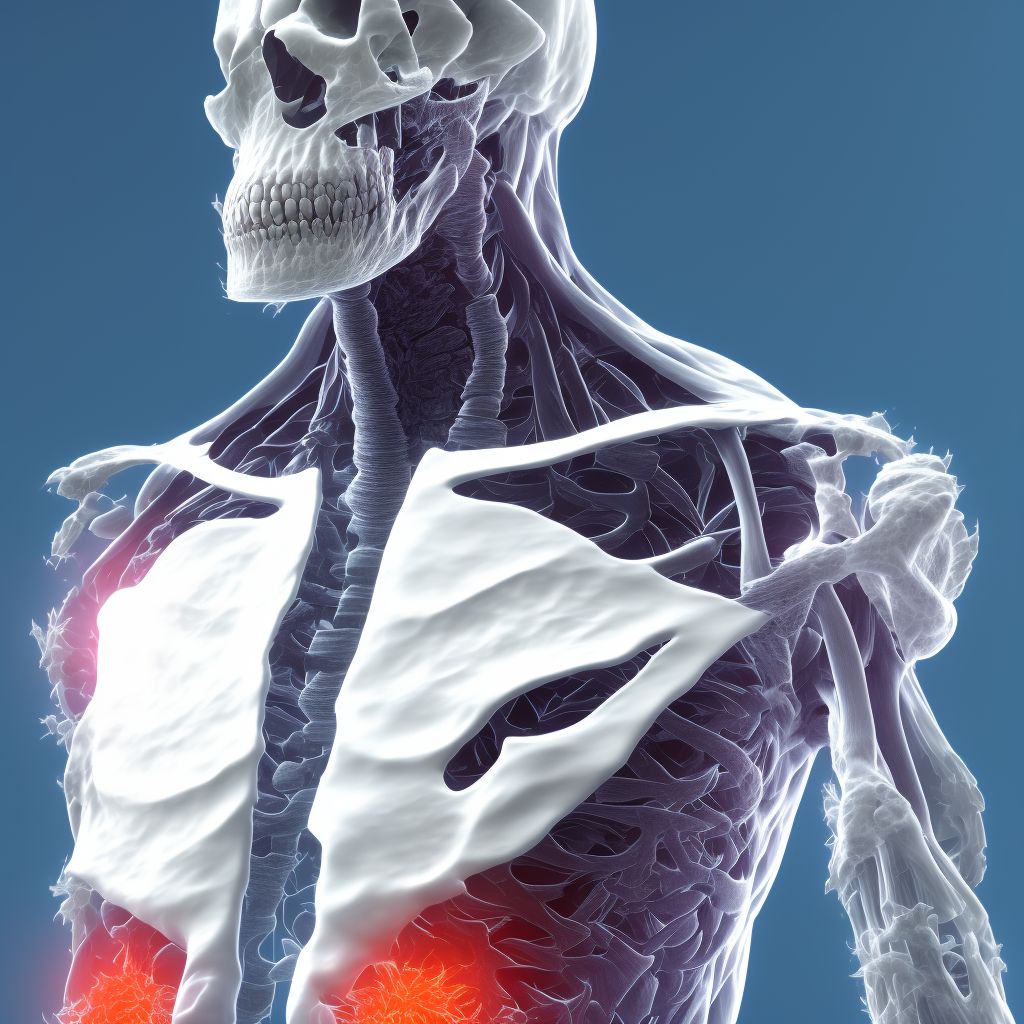 Age-related osteoporosis with current pathological fracture, left shoulder, subsequent encounter for fracture with routine healing digital illustration