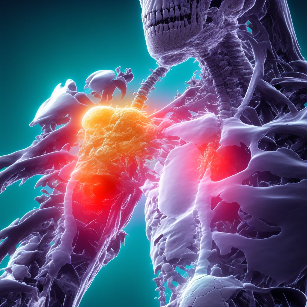 Age-related osteoporosis with current pathological fracture, left shoulder, subsequent encounter for fracture with malunion digital illustration