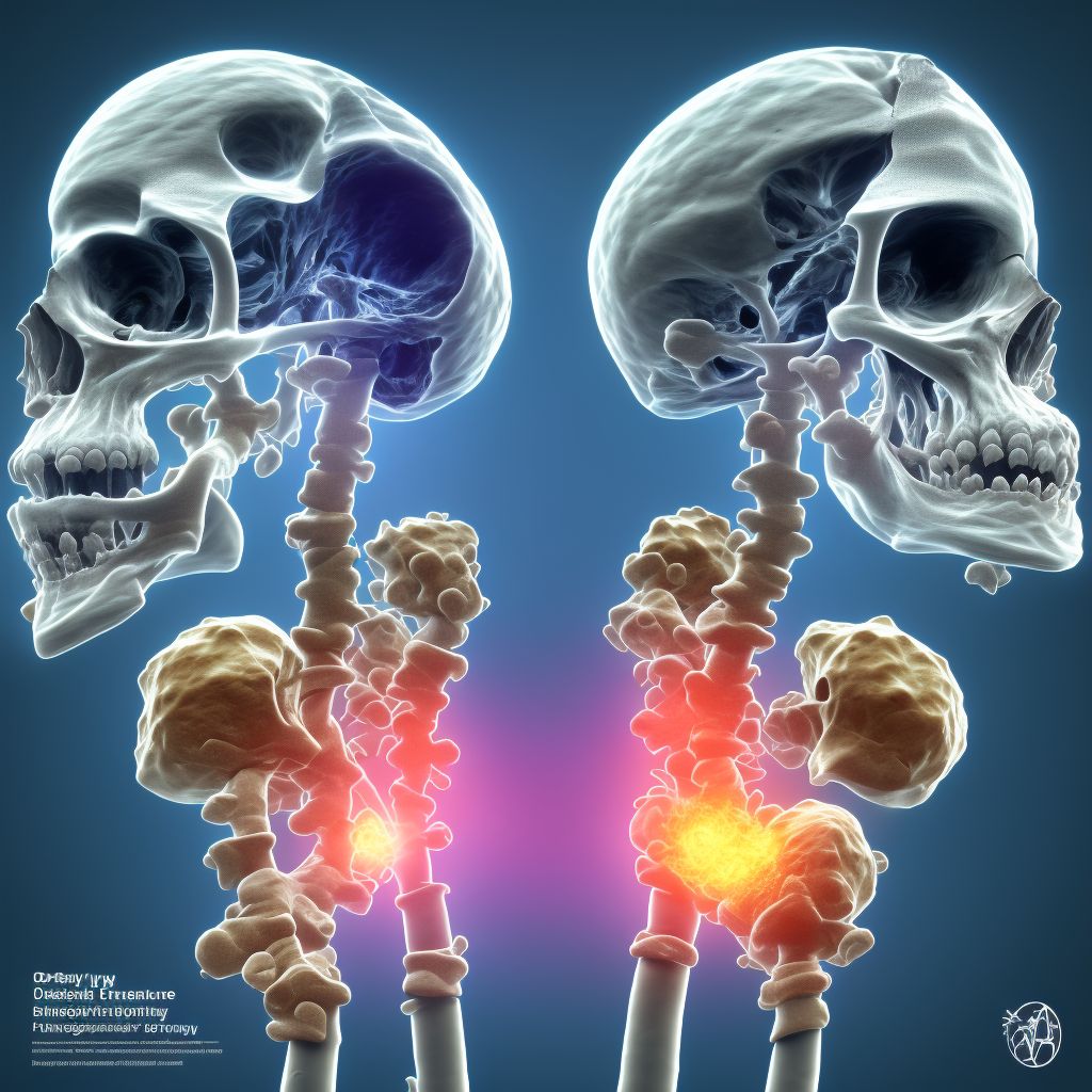 Age-related osteoporosis with current pathological fracture, right femur, subsequent encounter for fracture with routine healing digital illustration