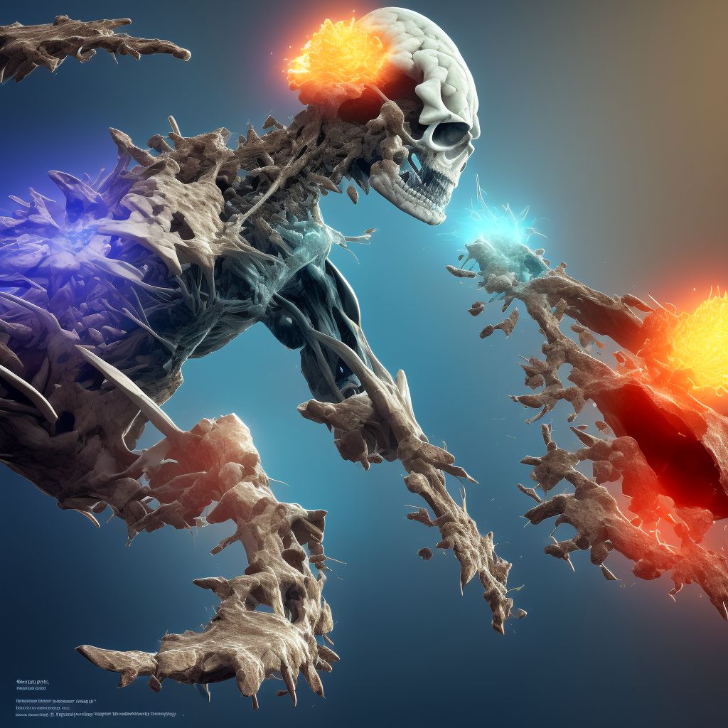 Age-related osteoporosis with current pathological fracture, left lower leg, subsequent encounter for fracture with routine healing digital illustration