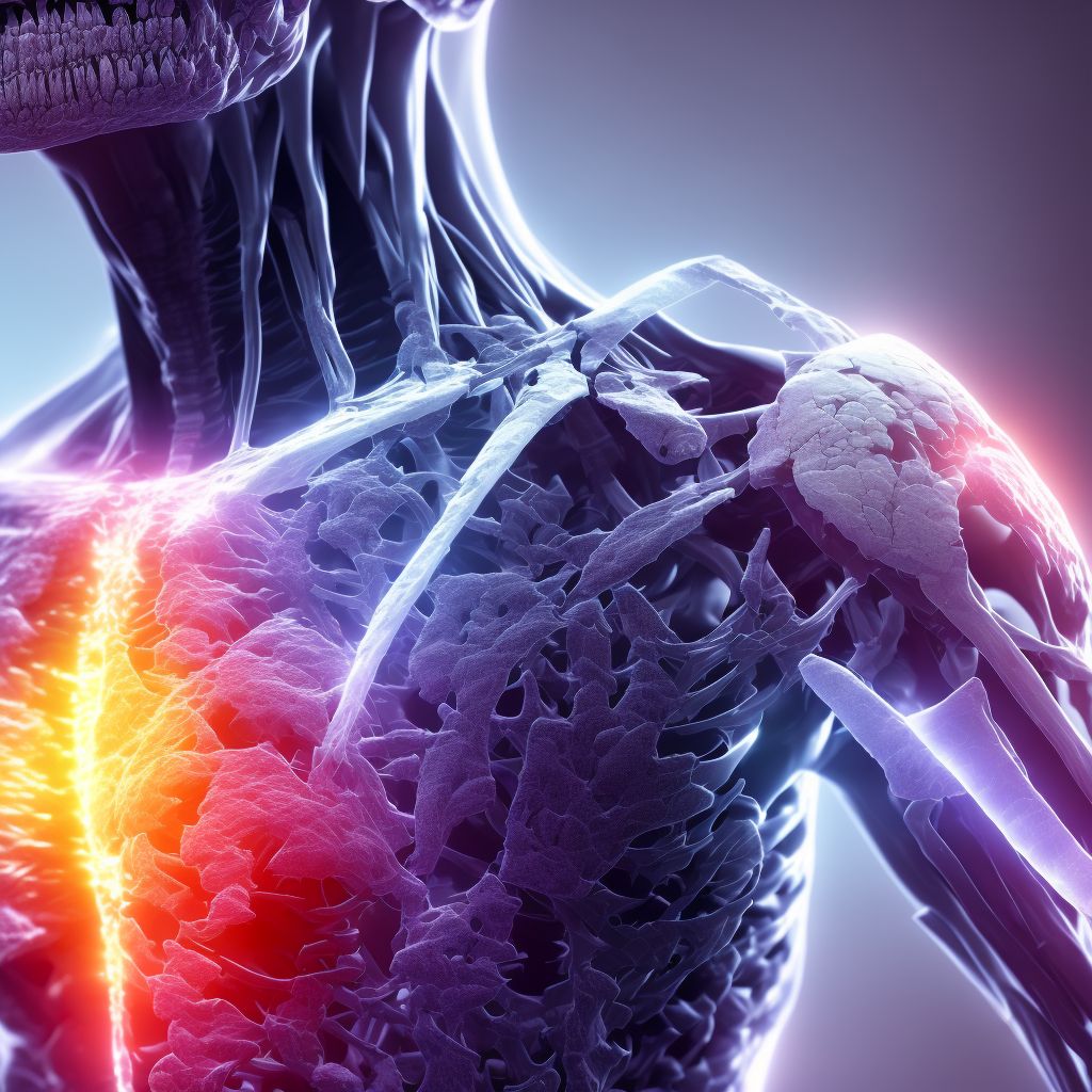 Other osteoporosis with current pathological fracture, right shoulder, subsequent encounter for fracture with delayed healing digital illustration