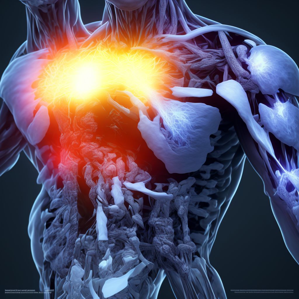 Pathological fracture, right shoulder, subsequent encounter for fracture with routine healing digital illustration