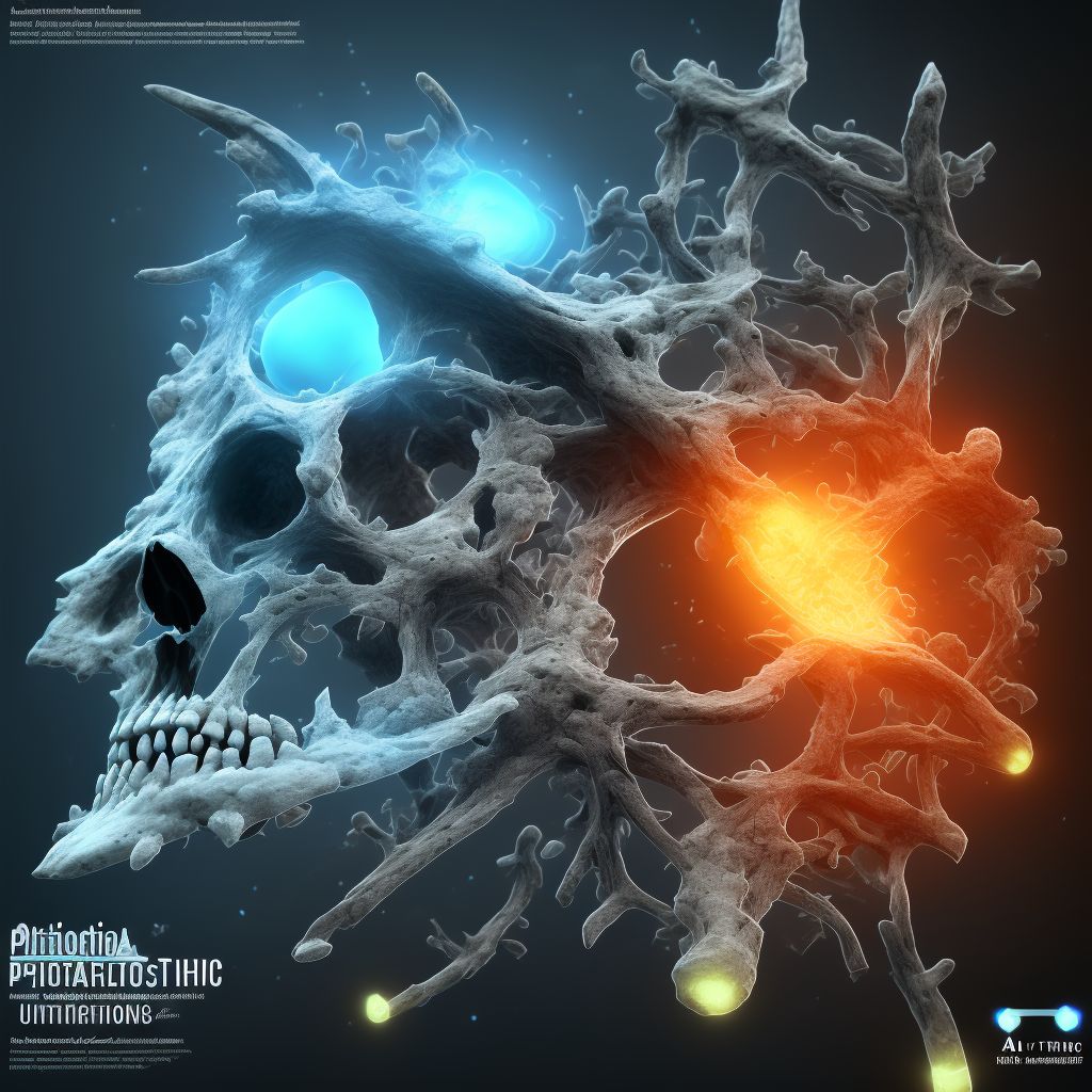 Pathological fracture, right tibia, subsequent encounter for fracture with malunion digital illustration