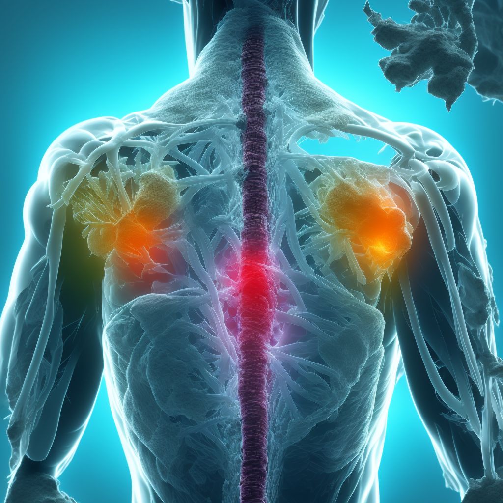 Pathological fracture in neoplastic disease, right shoulder, sequela digital illustration