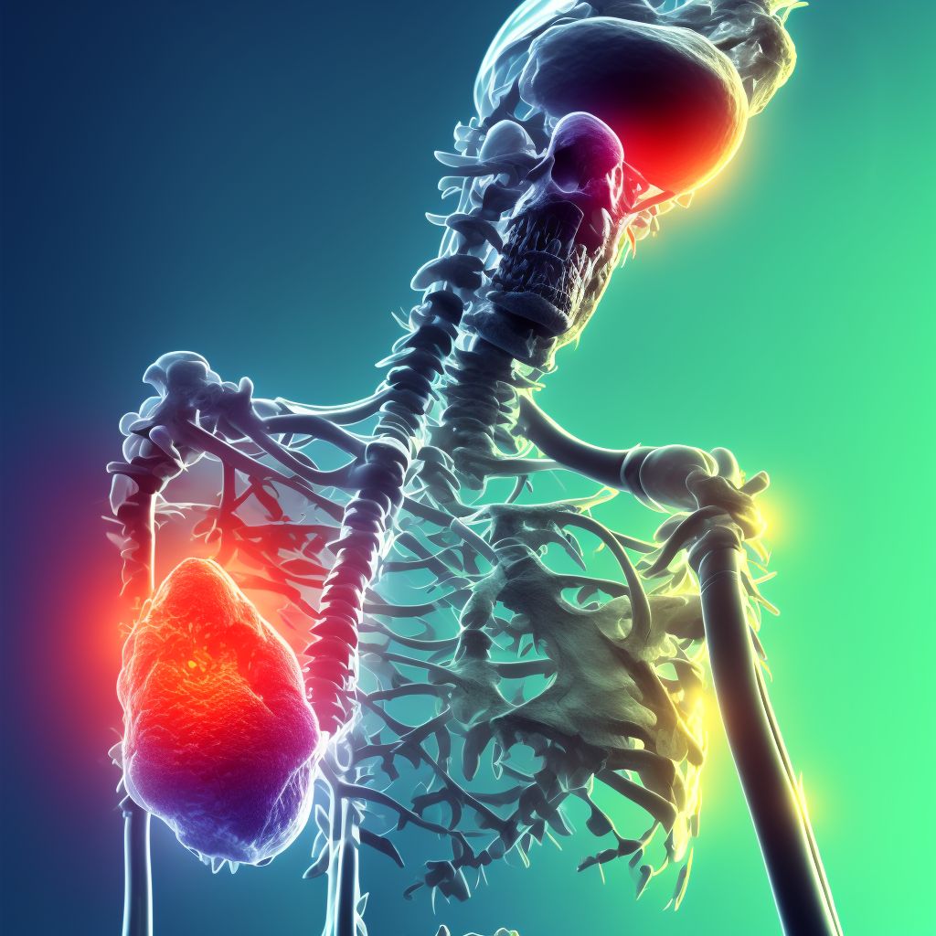 Pathological fracture in neoplastic disease, right humerus, subsequent encounter for fracture with malunion digital illustration