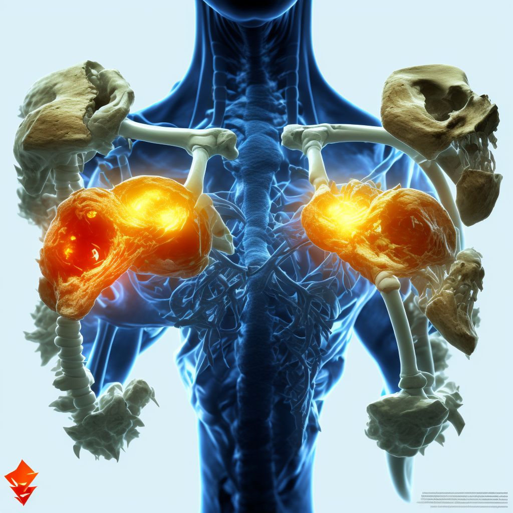 Pathological fracture in neoplastic disease, left humerus, subsequent encounter for fracture with nonunion digital illustration