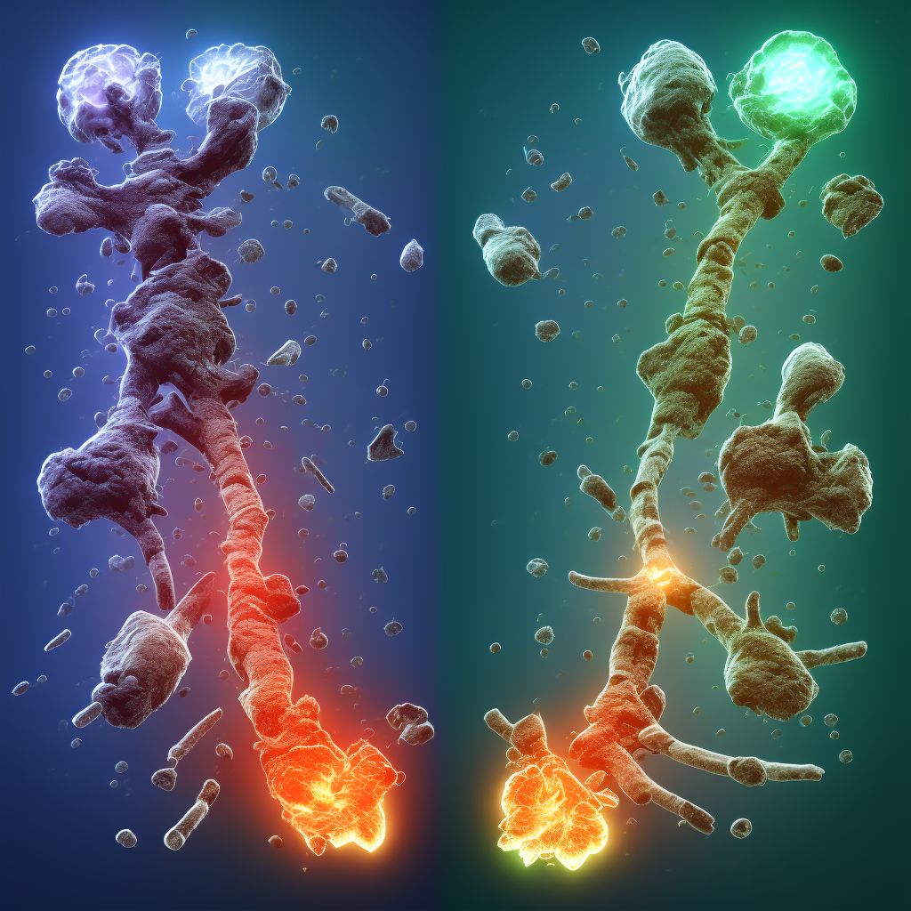 Pathological fracture in neoplastic disease, left tibia, subsequent encounter for fracture with routine healing digital illustration