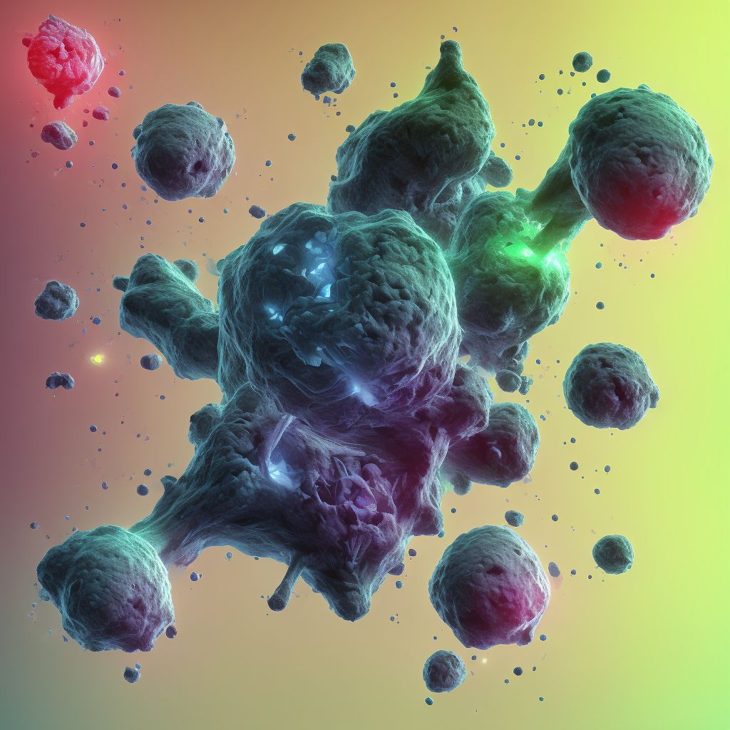 Pathological fracture in neoplastic disease, right fibula, sequela digital illustration