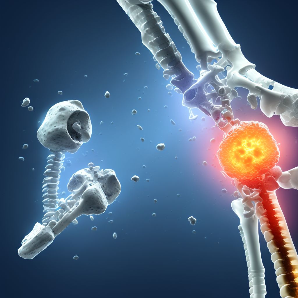 Fracture of tibia or fibula following insertion of orthopedic implant, joint prosthesis, or bone plate, right leg digital illustration