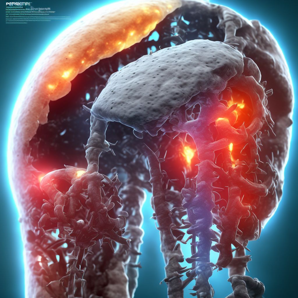 Periprosthetic fracture around internal prosthetic right hip joint, initial encounter digital illustration