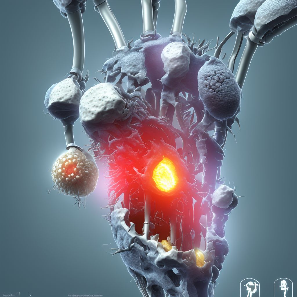 Periprosthetic fracture around internal prosthetic right knee joint, sequela digital illustration