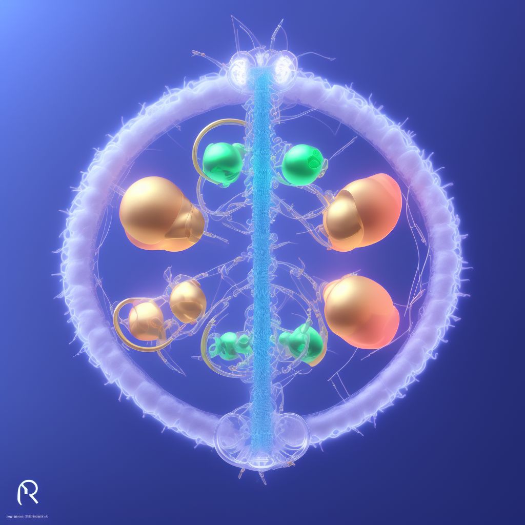 Retained intrauterine contraceptive device in pregnancy, second trimester digital illustration