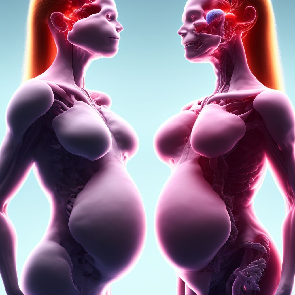 Twin pregnancy, monochorionic/monoamniotic, second trimester digital illustration