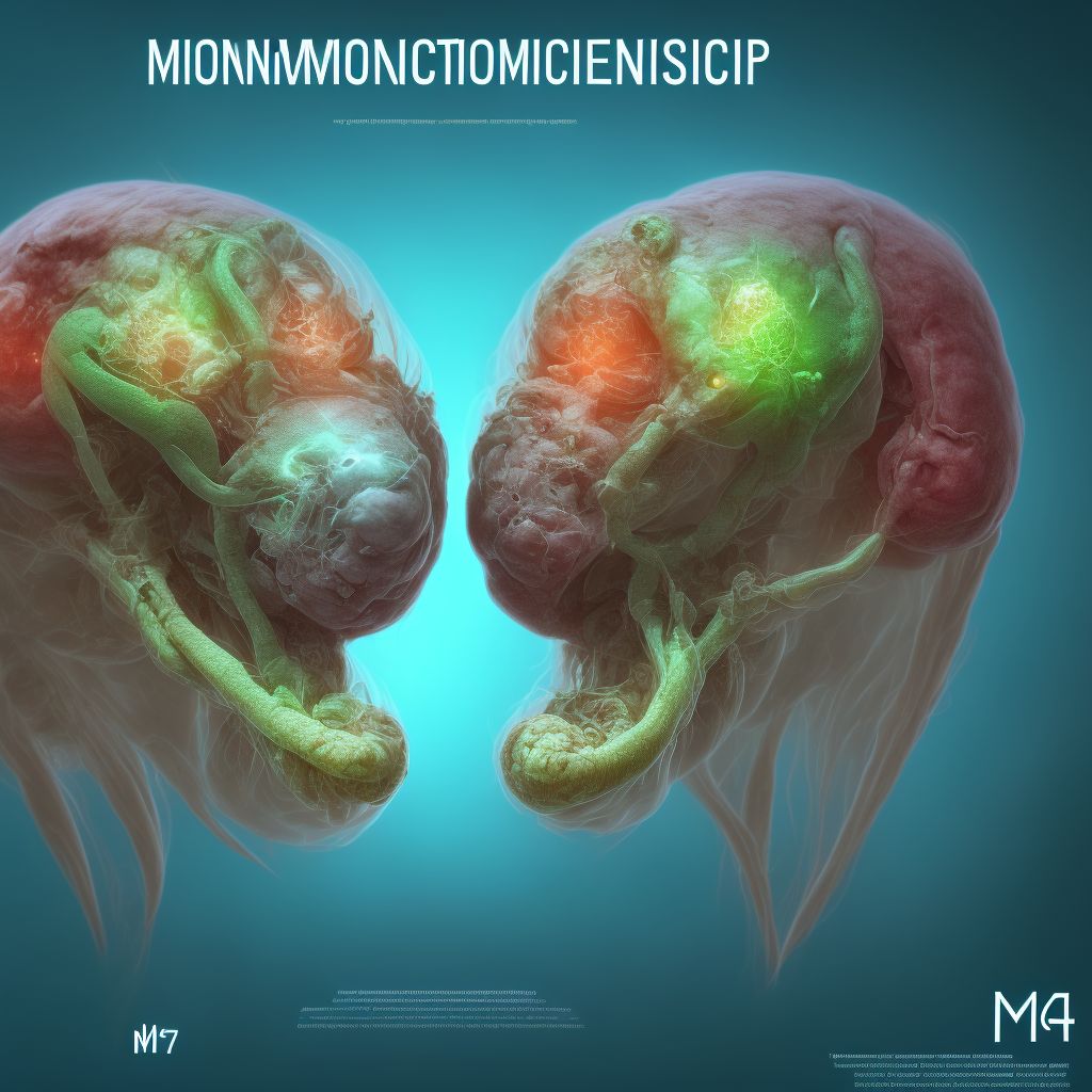 Twin pregnancy, monochorionic/monoamniotic, third trimester digital illustration