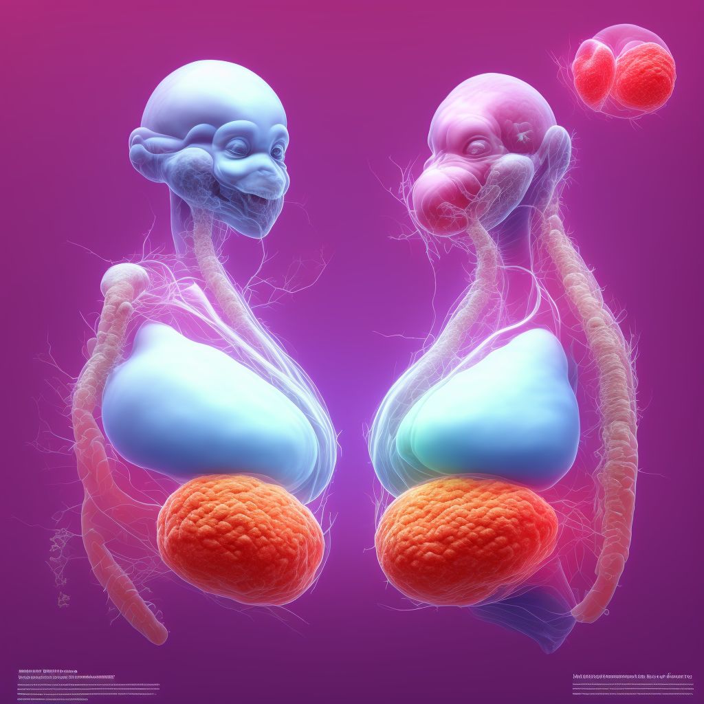 Twin pregnancy, unable to determine number of placenta and number of amniotic sacs, third trimester digital illustration