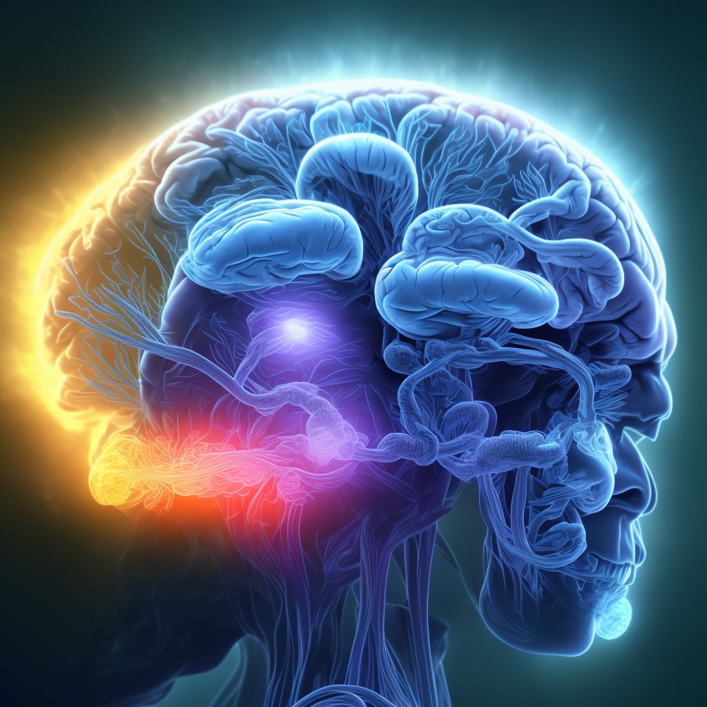 Neonatal cerebral infarction, right side of brain digital illustration