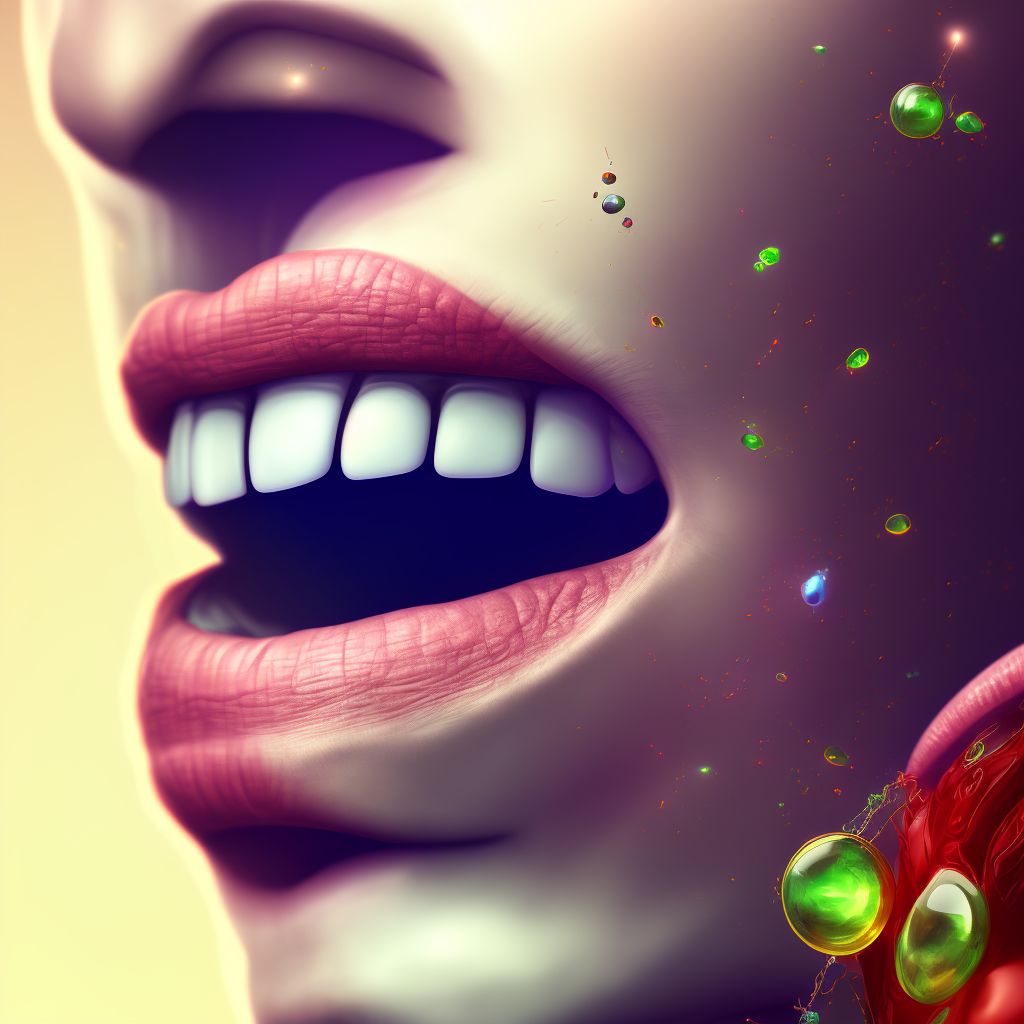 Superficial foreign body of lip, subsequent encounter digital illustration